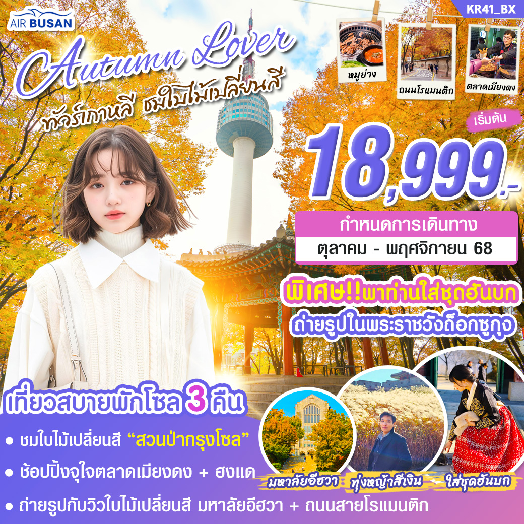ทัวร์เกาหลี AUTUMN LOVER  5วัน 3คืน (BX)