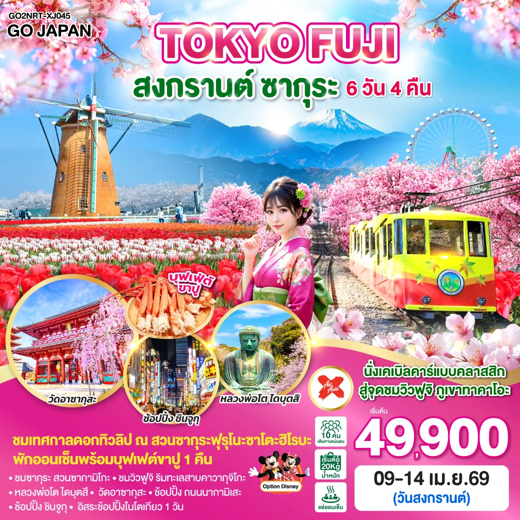ทัวร์ญี่ปุ่น TOKYO FUJI สงกรานต์ ซากุระ 6วัน 4คืน (XJ)